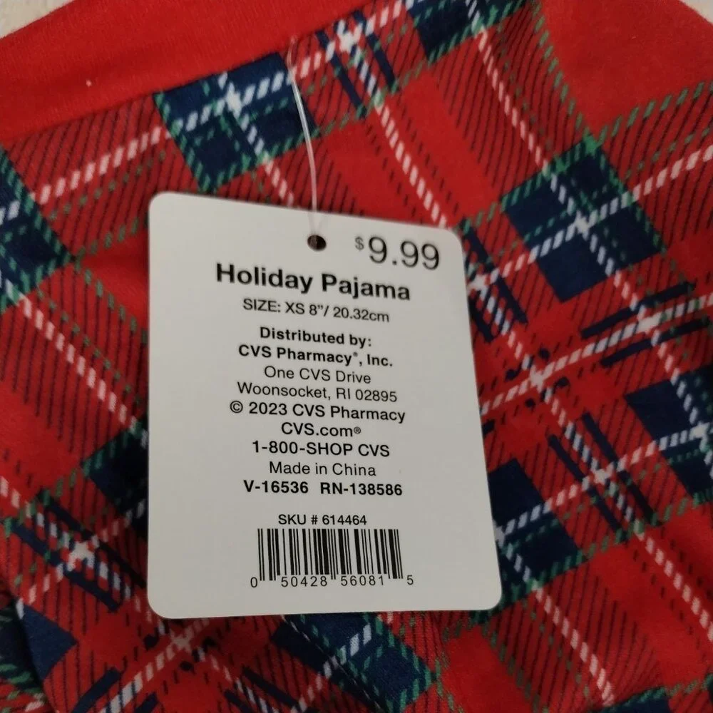 Pet Central Dog XS 8 inch Red Tartan Plaid Pajamas